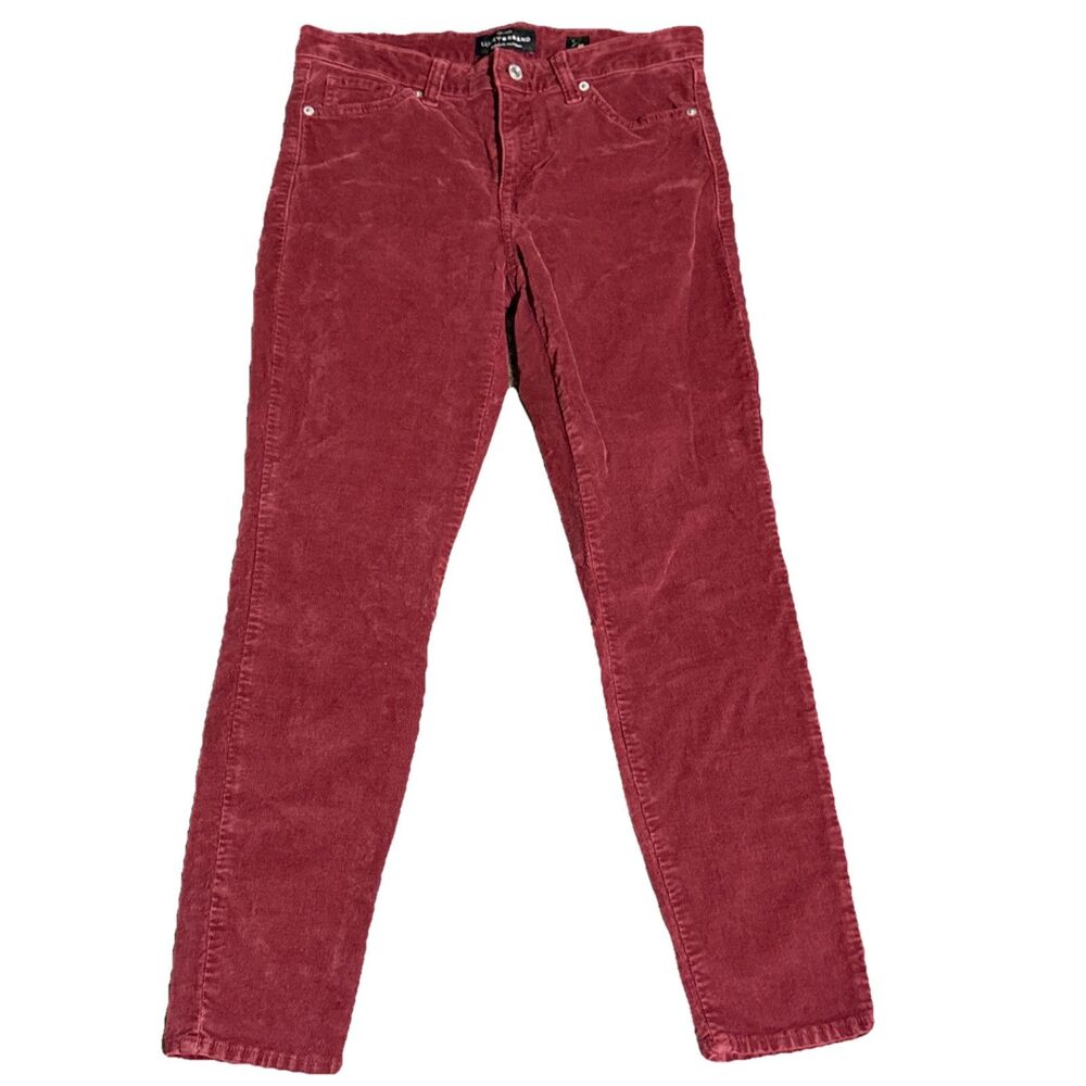 Lucky Brand Corduroy Pants Women's 6/28 Red Burgundy Ava Skinny 5 Pocket